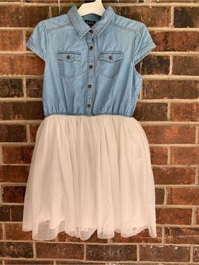 lilt Light Blue Denim Top with White Tulle Skirt Dress